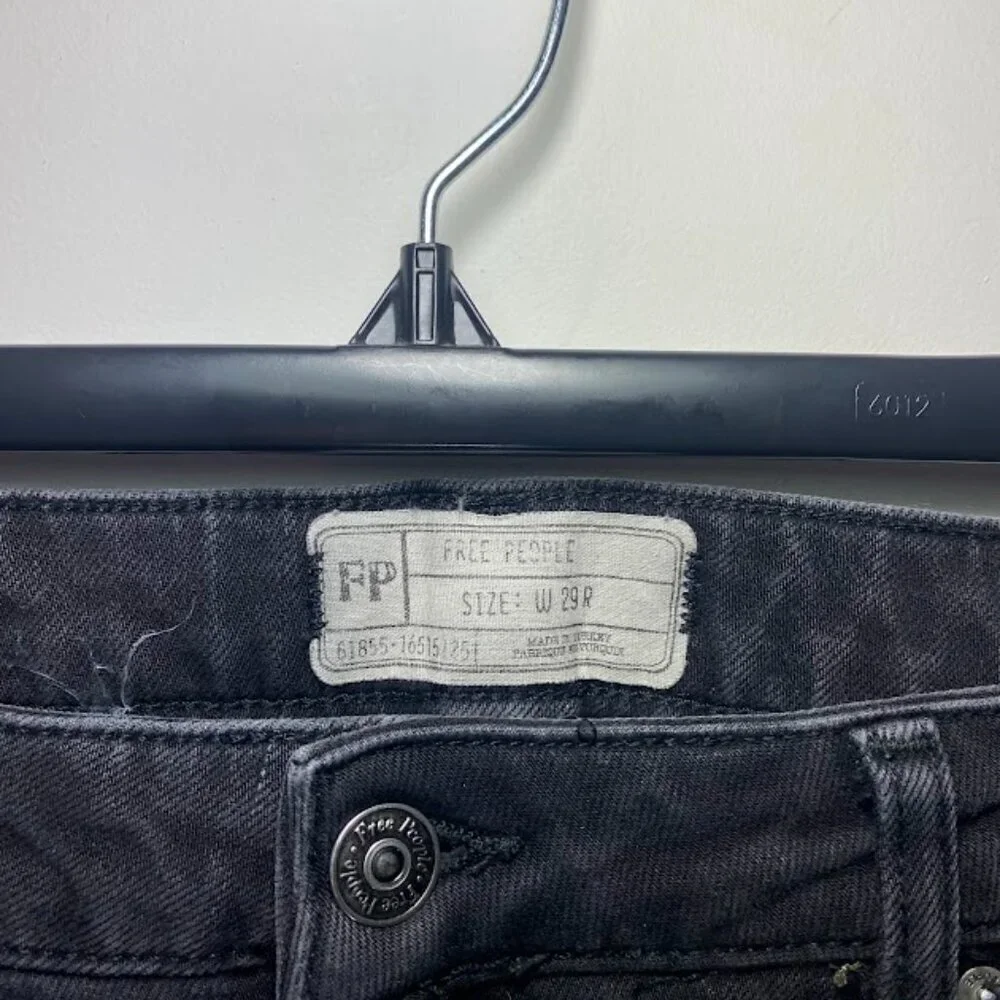 Free People Black Rita Cropped Frayed Flare Jeans